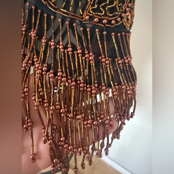 Gorgeous Vintage 70s 80s Sequin & Beaded Art Deco Shawl Capelet Rose Gold Bronze - Picture 8 of 15